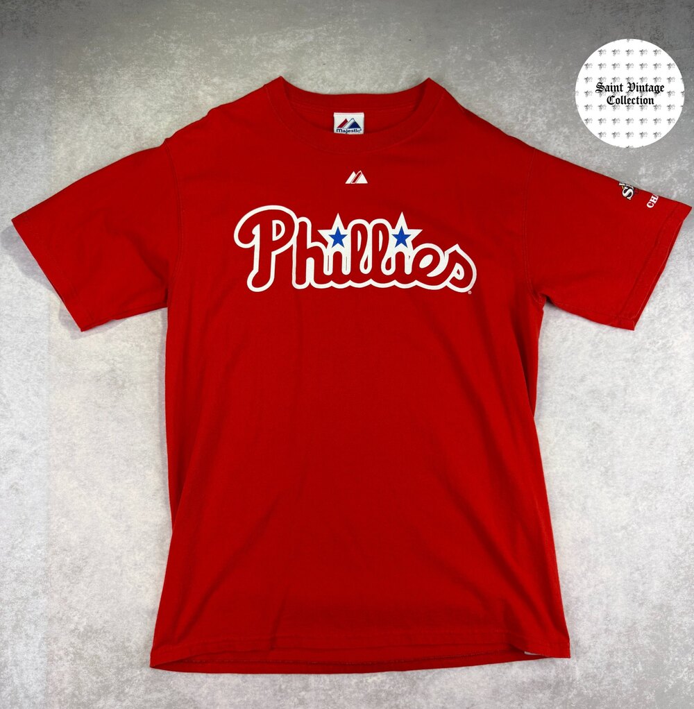 Y2K Majestic Phillies Victorino 8 World Series Champions Red Medium T-Shirt